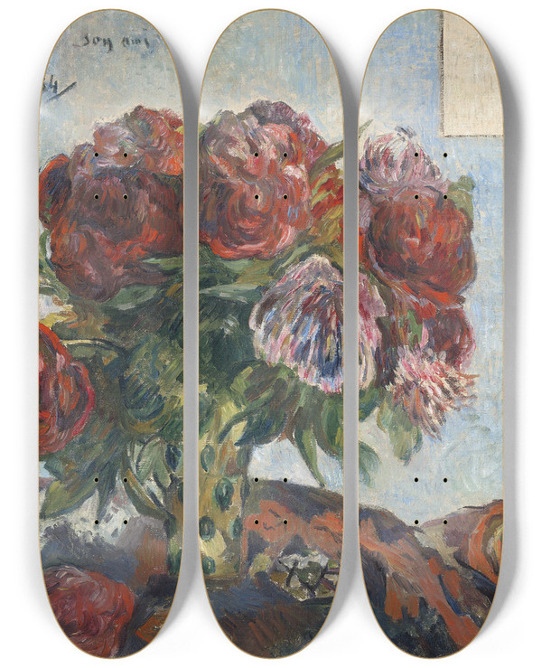 Triptych art skateboard deck of Paul Gauguin Still Life With Peonies by Paul Gauguin (1848-1903)