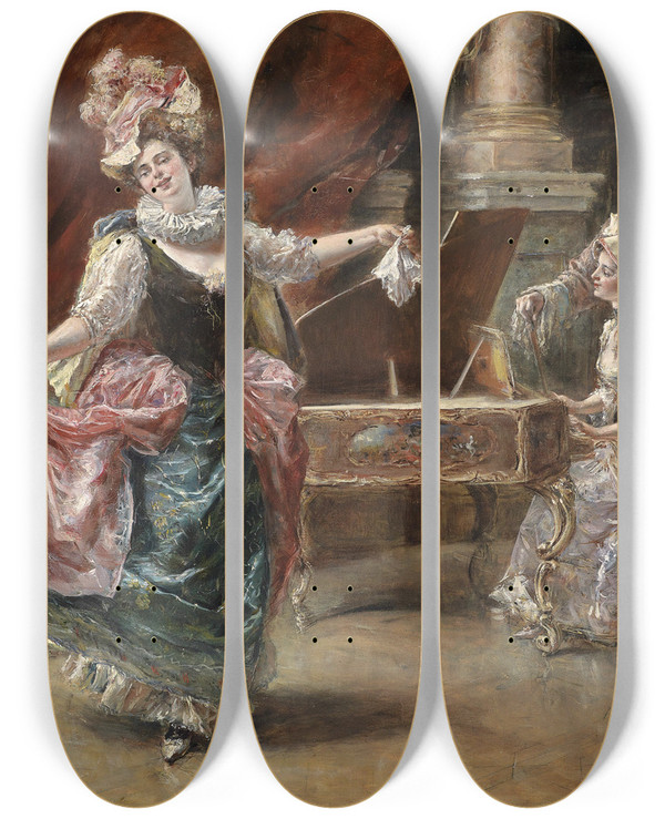 Triptych art skateboard deck of Eduardo Leon Garrido Die Tanzvorfhrung by Eduardo Leon Garrido (1856-1906)