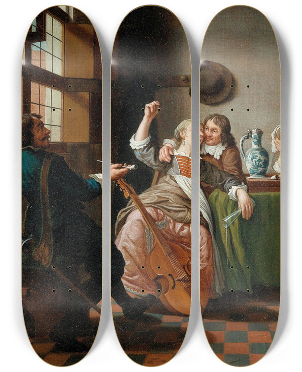 Triptych art skateboard deck of Jan Josef Horemans The Elder At The Matchmakers by Jan Josef Horemans The Elder (1682-1759)