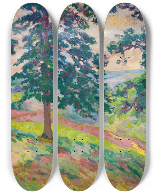 Triptych art skateboard deck of Armand Guillaumin La Valle De La Creuse by Armand Guillaumin (1841-1927)