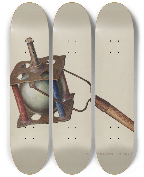 Triptych art skateboard deck of William H Edwards Parade Torch by William H Edwards