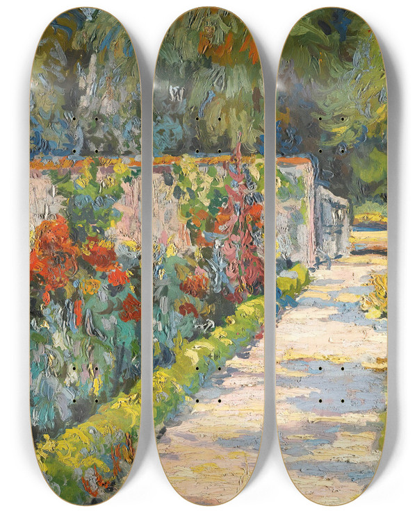 Triptych art skateboard deck of Alexander Altmann A Sunlit Garden by Alexander Altmann (1885-1934)