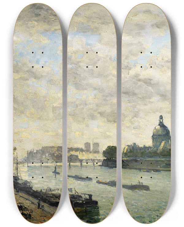 Triptych art skateboard deck of Frank Myers Boggs The Banks Of The Seine Paris by Frank Myers Boggs (1855-1926)