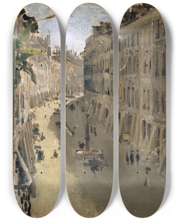 Triptych art skateboard deck of Albert Anker The Gerechtigkeitsgasse In Bern by Albert Anker (1831-1910)