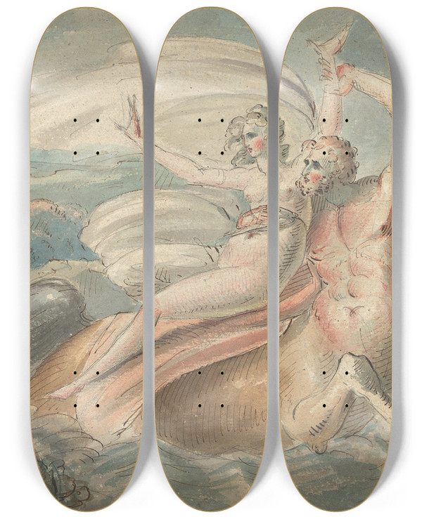 Triptych art skateboard deck of William Hamilton The Abduction Of Deianira by William Hamilton (1751-1801)