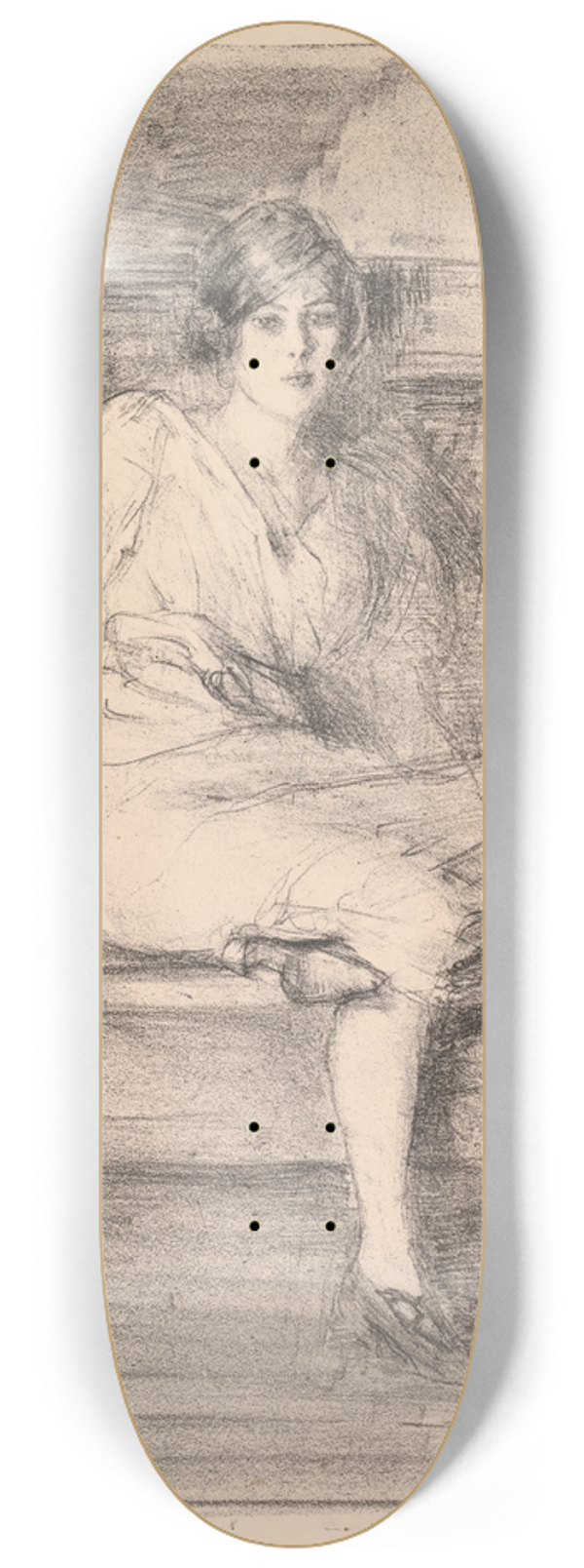 Albert de Belleroche - Untitled (Young Lady Seated) 8.25 inch art skate deck
