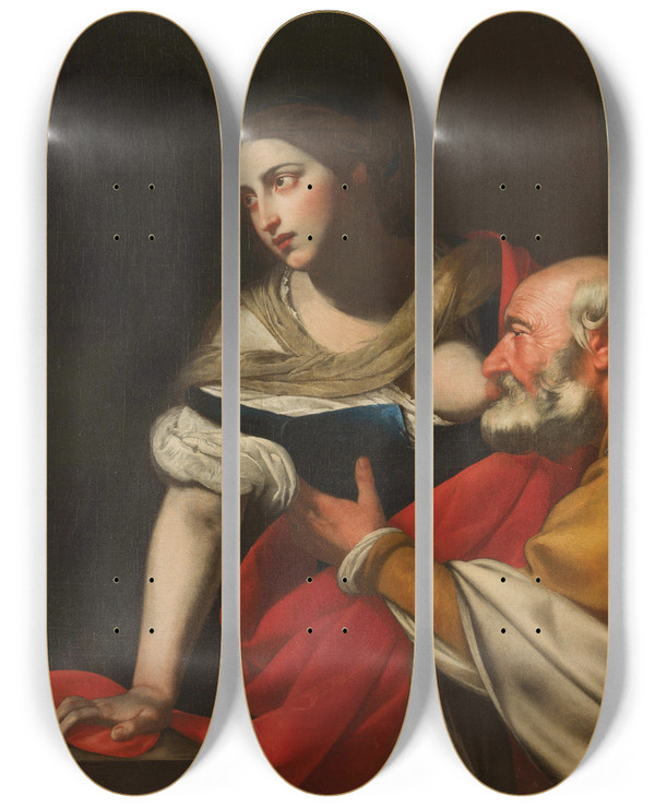 Triptych art skateboard deck of Giovan Francesco De Rosa Roman Charity by Giovan Francesco De Rosa (1607-1656)