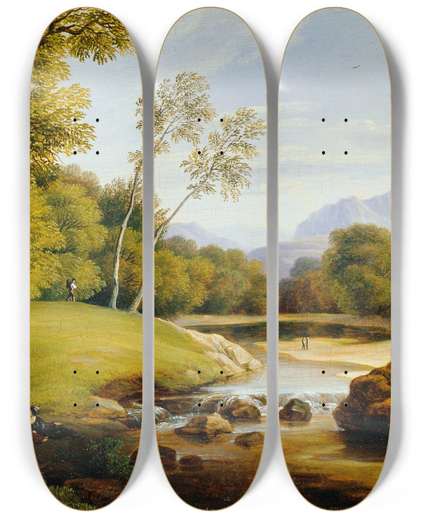 Triptych art skateboard deck of Friedrich Philipp Reinhold Paar In Landschaft by Friedrich Philipp Reinhold (1779-1840)