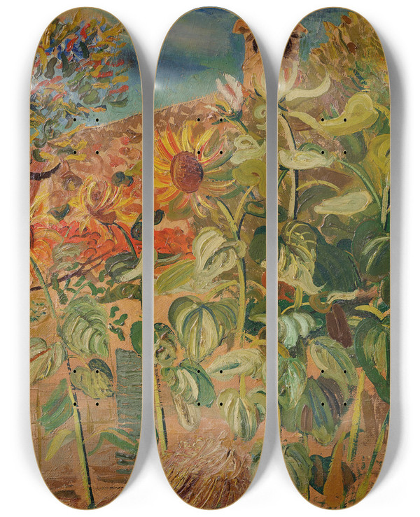Triptych art skateboard deck of Boris Grigoriev Sunflowers by Boris Grigoriev (1886-1939)