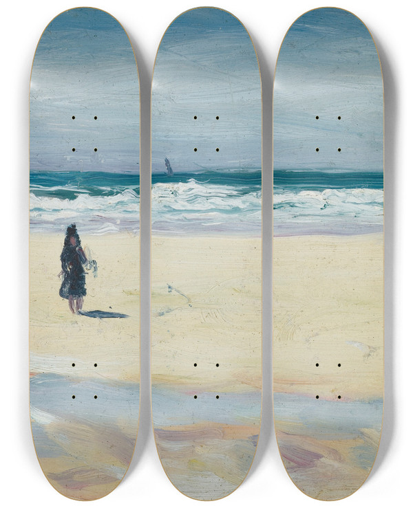 Triptych art skateboard deck of Albert Marquet Young Girl On The Beach by Albert Marquet (1875-1947)