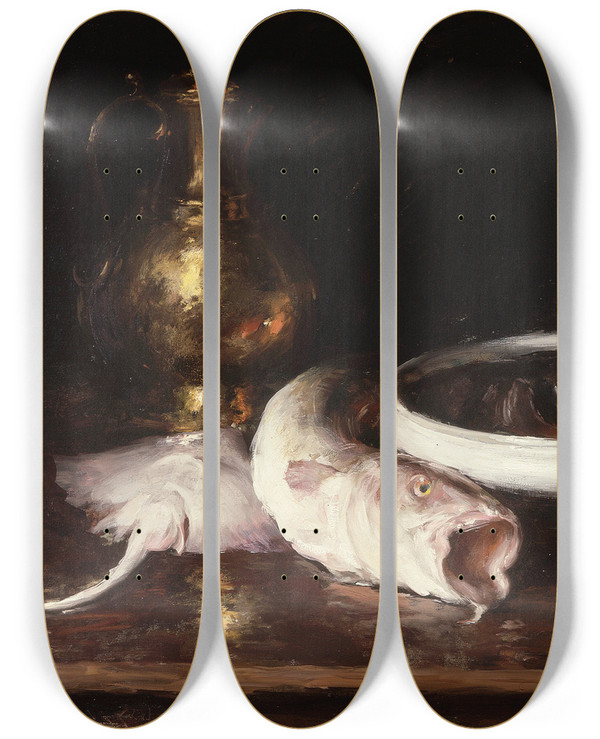 Triptych art skateboard deck of William Merritt Chase Still Life_2 by William Merritt Chase (1849-1916)