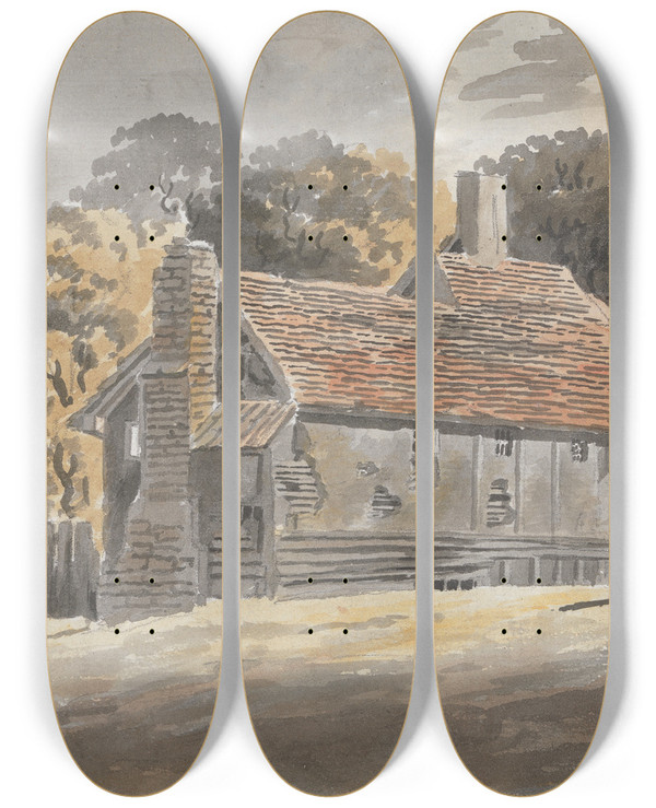 Triptych art skateboard deck of James Miller View Of A House_2 by James Miller (1773-1814)