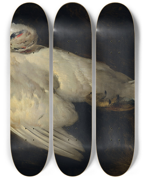 Triptych art skateboard deck of Johann Matthias Ranftl Totes Schneehuhn by Johann Matthias Ranftl (1804-1854)