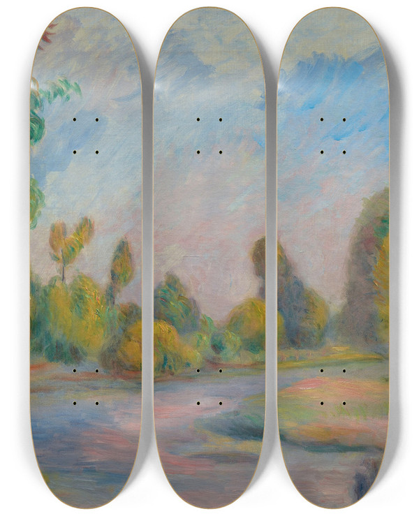 Triptych art skateboard deck of Pierreauguste Renoir Au Bord De La Rivire by Pierre-Auguste Renoir (1841-1919)