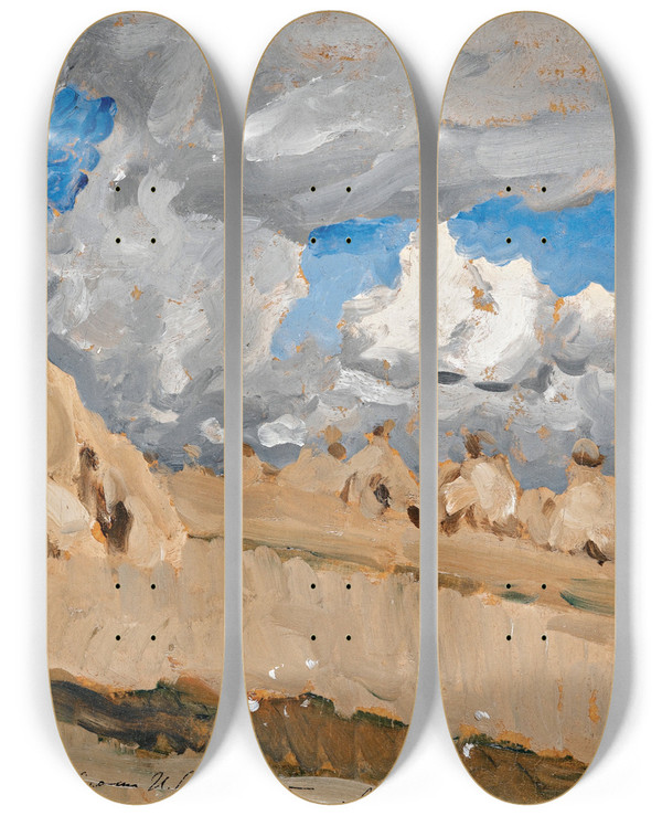 Triptych art skateboard deck of Isaac Levitan Haystacks In A Russian Landscape by Isaac Levitan (1860-1900)