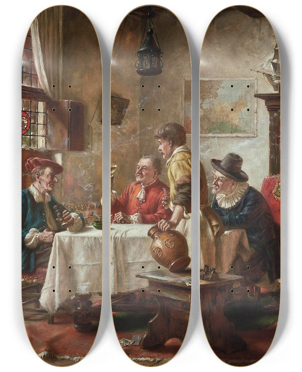 Triptych art skateboard deck of Fritz Wagner A Good Vintage by Fritz Wagner (1896-1939)