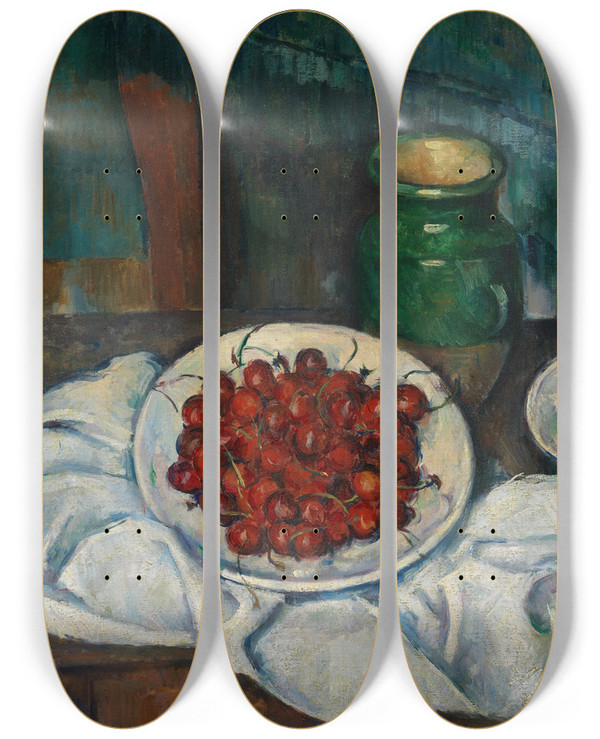 Triptych art skateboard deck of Paul Czanne Still Life With Cherries And Peaches by Paul Cezanne (1839-1906)