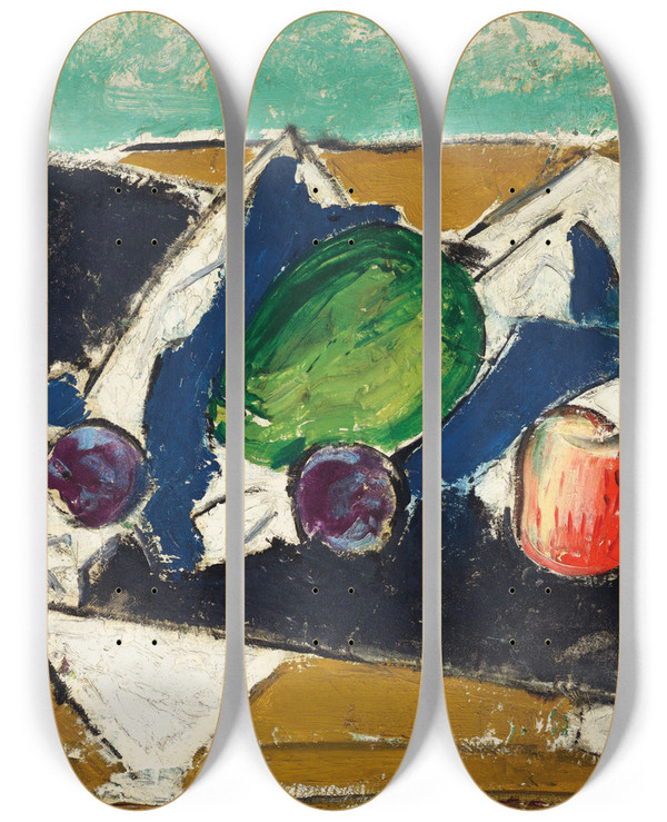 Triptych art skateboard deck of Alfred Henry Maurer Plums And Pears by Alfred Henry Maurer (1868-1932)
