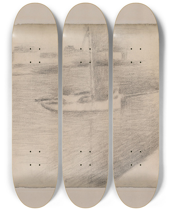 Triptych art skateboard deck of Georges Seurat The Clipper by Georges Seurat (1859-1891)