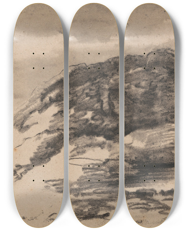 Triptych art skateboard deck of Dr Thomas Monro Composition Inspired By Richard Wilsons Paintings Of Cader Idris by Dr Thomas Monro (1759-1833)