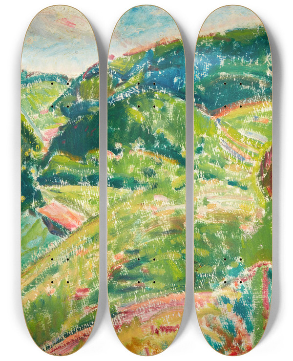 Triptych art skateboard deck of Alfred Henry Maurer Landscape Marlboro by Alfred Henry Maurer (1868-1932)