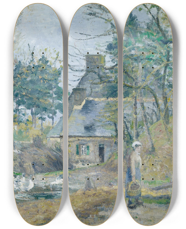 Triptych art skateboard deck of Camille Pissarro La Ferme Montfoucault Farm At Montfoucault by Camille Pissarro (1830-1903)