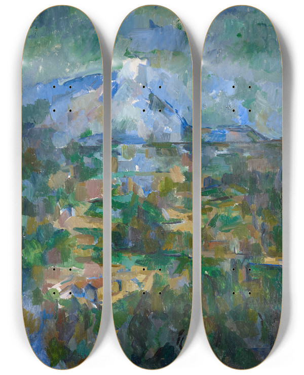 Triptych art skateboard deck of Paul Czanne View Of Mount Saintevictoire From Les Lauves by Paul Cezanne (1839-1906)