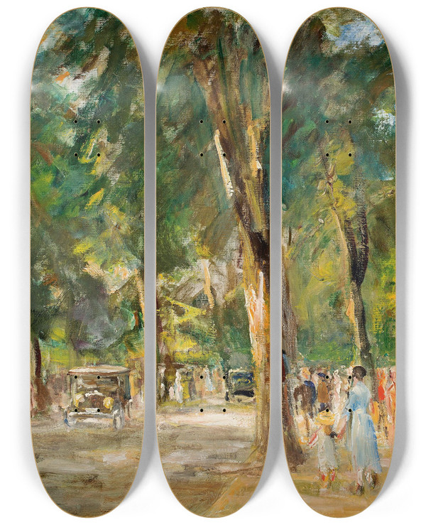 Triptych art skateboard deck of Max Liebermann Die Groe Seestrae In Wannsee Mit Spaziergngern_2 by Max Liebermann (1847-1935)