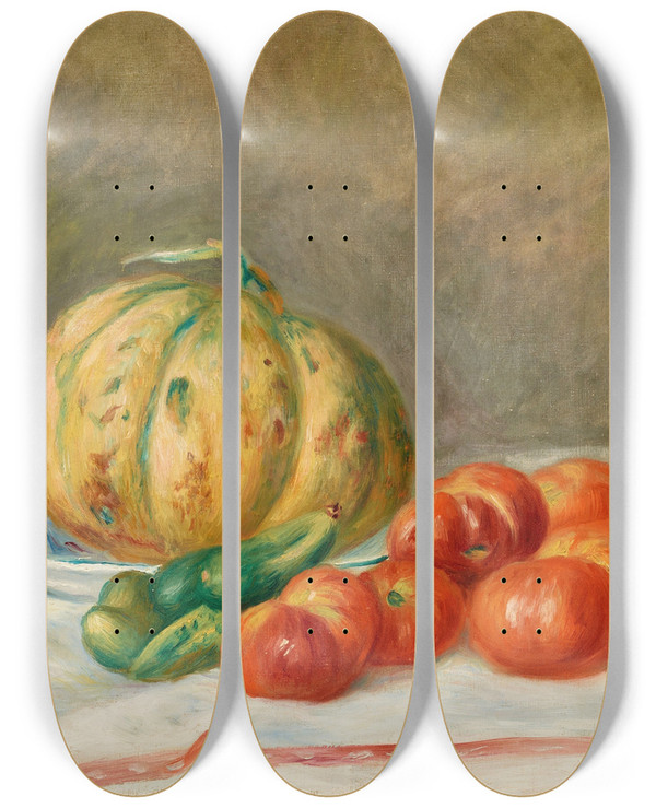 Triptych art skateboard deck of Pierreauguste Renoir Melon Et Tomates by Pierre-Auguste Renoir (1841-1919)