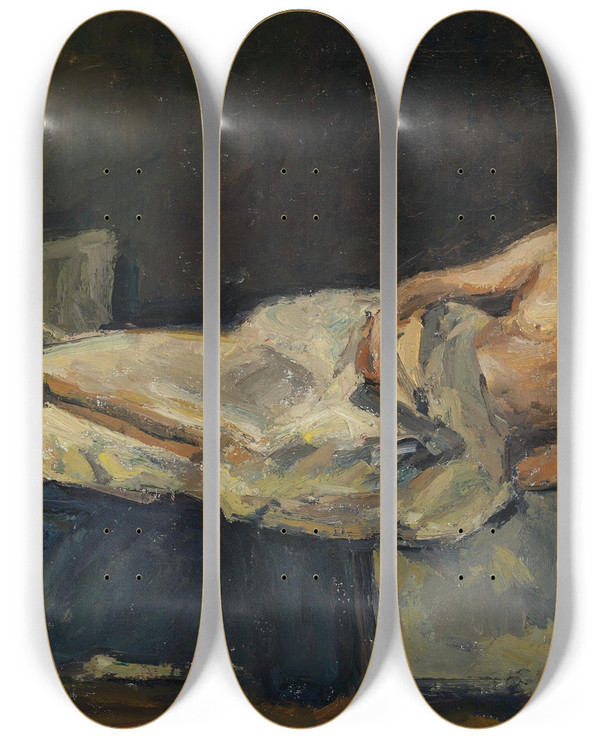 Triptych art skateboard deck of Adolf Hlzel Liegender Halbakt by Adolf Holzel (1853-1934)