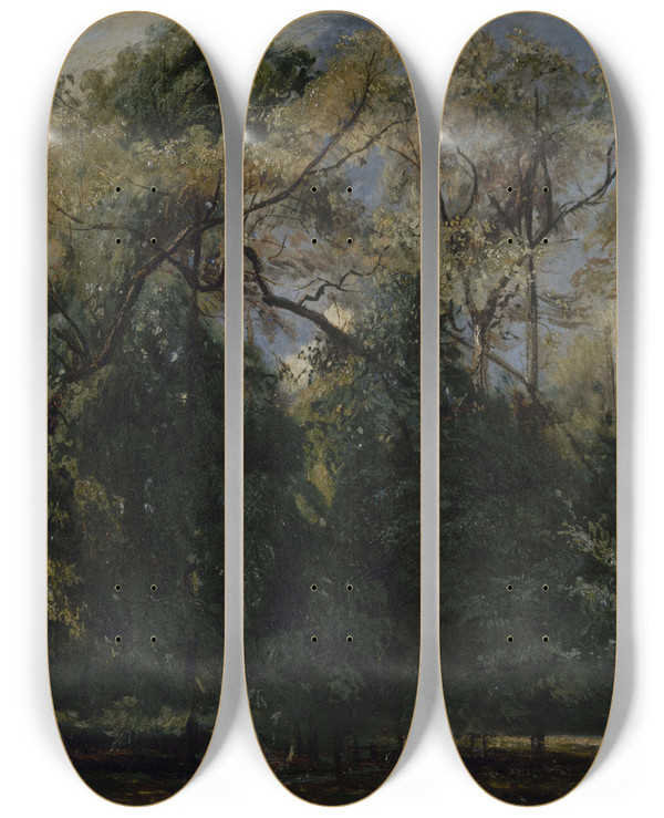 Triptych art skateboard deck of Paul Huet Les Ormes De Saintcloud by Paul Huet (1803-1869)
