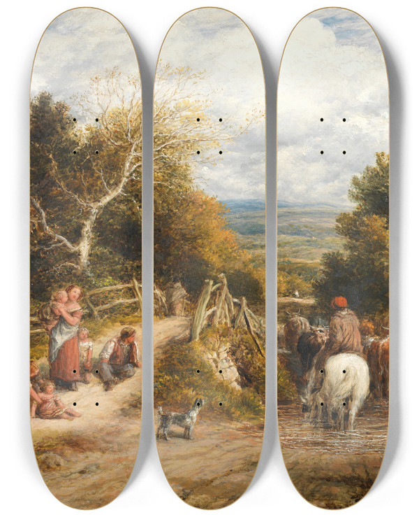 Triptych art skateboard deck of John Linnell The Brook by John Linnell (1792-1882)