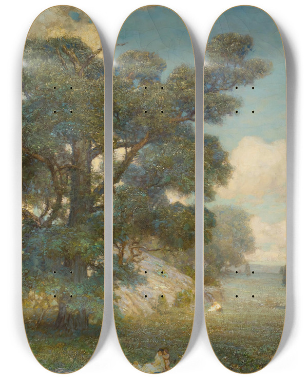 Triptych art skateboard deck of Louis Loeb Summer by Louis Loeb (1866-1909)