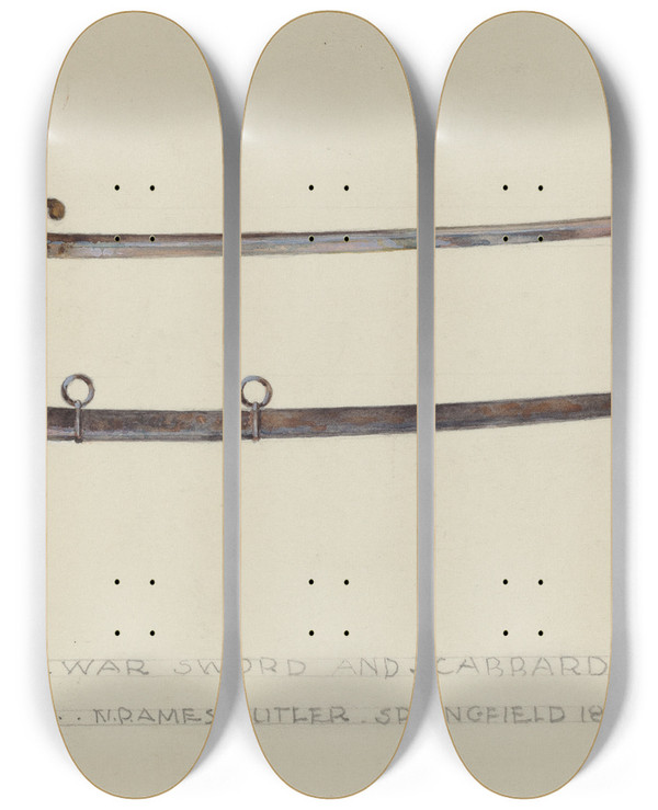 Triptych art skateboard deck of American 20Th Century Sword And Scabbard by American 20Th Century