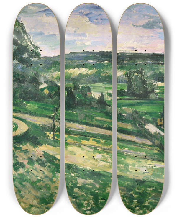 Triptych art skateboard deck of Paul Czanne The Tree By The Bend by Paul Cezanne (1839-1906)