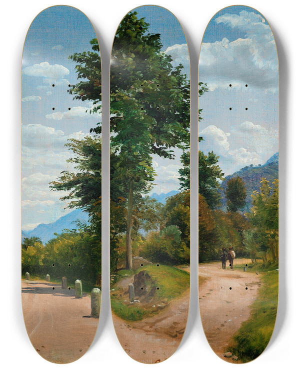 Triptych art skateboard deck of P C Skovgaard Italian Landscape by P C Skovgaard (1817-1875)