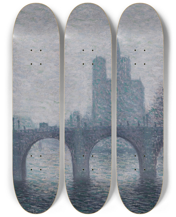 Triptych art skateboard deck of Auguste Herbin Vue Du Pont De La Tournelle by Auguste Herbin