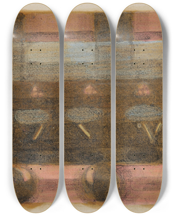 Triptych art skateboard deck of Otto Meyeramden Studie Zu Vorbereitung Andacht Im Essaal by Otto Meyer-Amden (1885-1933)
