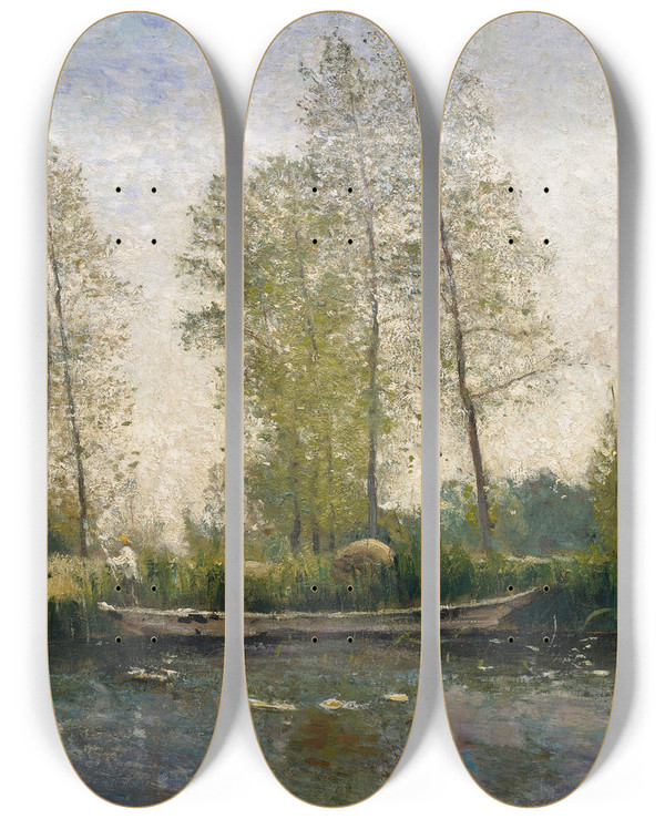 Triptych art skateboard deck of Carl Fredrik Hill Seine Motif From St Germain by Carl Fredrik Hill (1849-1911)