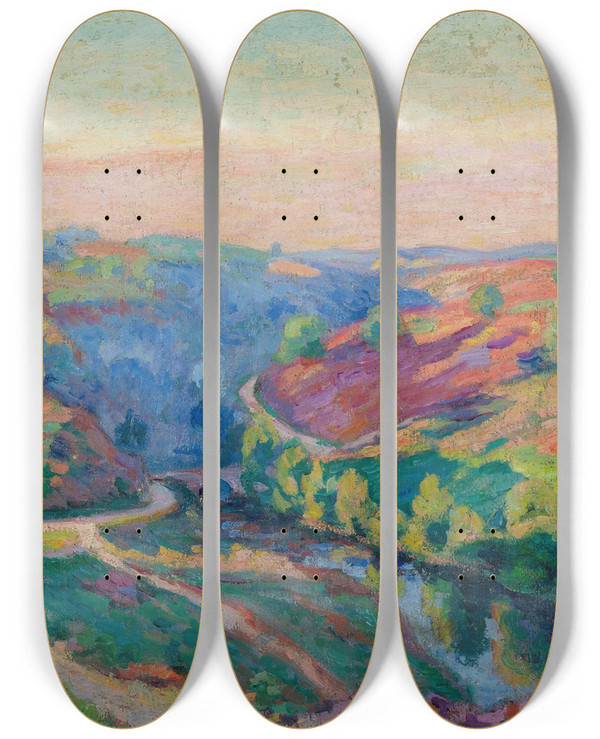 Triptych art skateboard deck of Armand Guillaumin Valle De La Creuse by Armand Guillaumin (1841-1927)