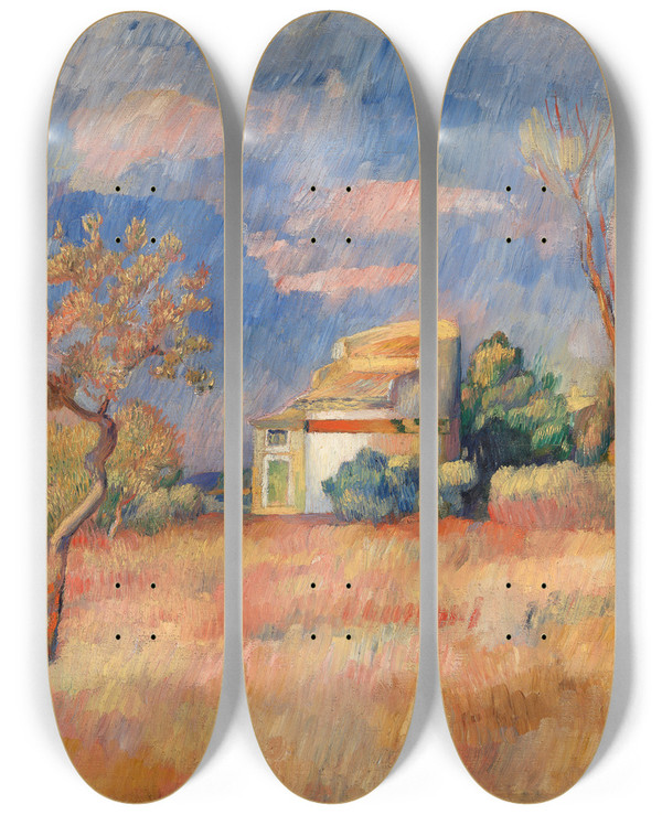 Triptych art skateboard deck of Pierreauguste Renoir Dovecote At Bellevue Pigeonnier De Bellevue by Pierre-Auguste Renoir (1841-1919)
