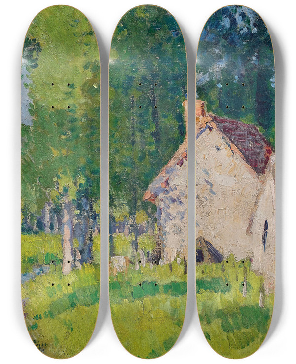 Triptych art skateboard deck of Pierreeugne Montzin Au Bord De La Rivire by Pierre-Eugne Montzin (1874-1946)