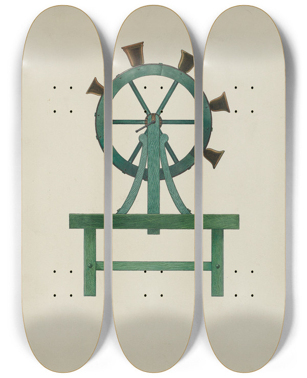 Triptych art skateboard deck of David P Willoughby Altar Chimes by David P Willoughby