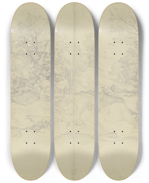 Triptych art skateboard deck of August Lucas Waldige Landschaft Bei Subiaco by August Lucas (1803-1863)