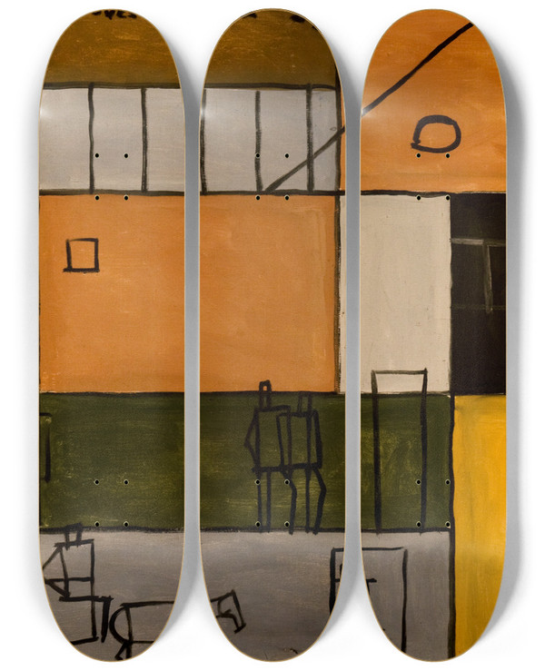 Triptych art skateboard deck of Joaqun Torresgarca Pintura Constructiva_2 by Joaqun Torres-Garca (1874-1949)
