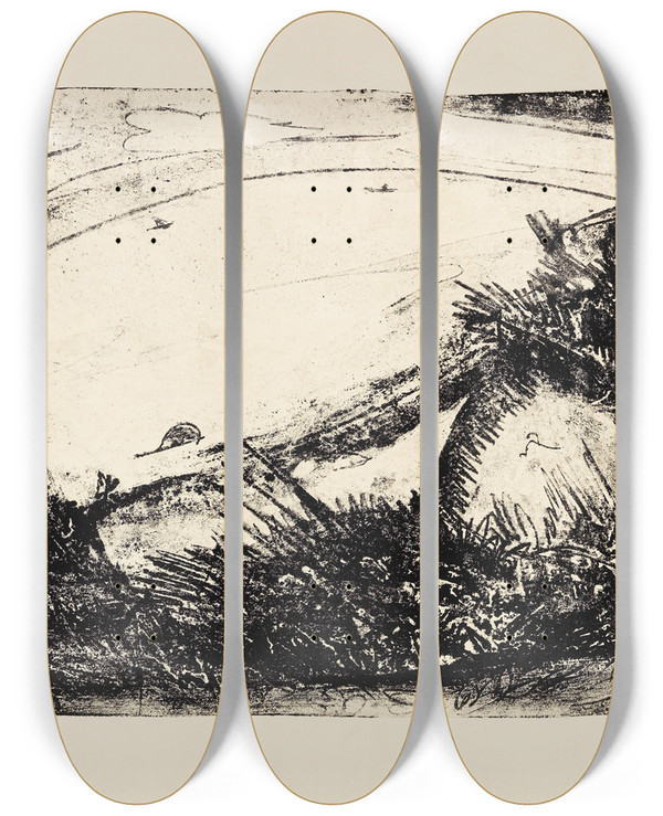 Triptych art skateboard deck of Ernst Ludwig Kirchner Steilkste Und Meer Fehmarn by Ernst Ludwig Kirchner (1880-1938)