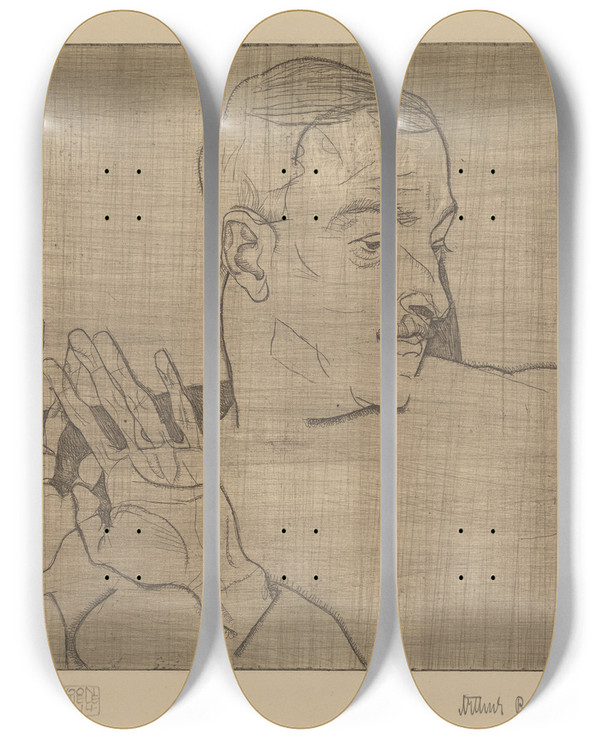 Triptych art skateboard deck of Egon Schiele Arthur Roessler by Egon Schiele (1890-1918)