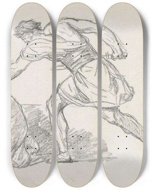 Triptych art skateboard deck of Jacques Louis David Warrior Seizing A Kneeling Figure by Jacques Louis David (1748-1825)
