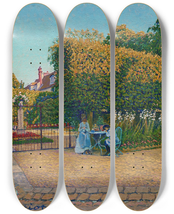 Triptych art skateboard deck of Gustave Cariot Le Jardin by Gustave Cariot (1872-1950)