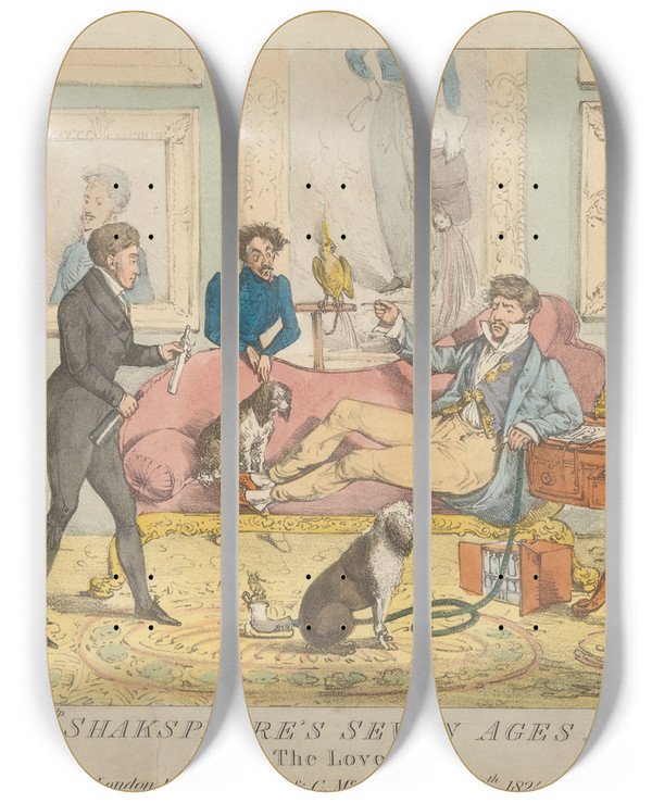 Triptych art skateboard deck of Henry Thomas Alken The Lover by Henry Thomas Alken (1785-1851)